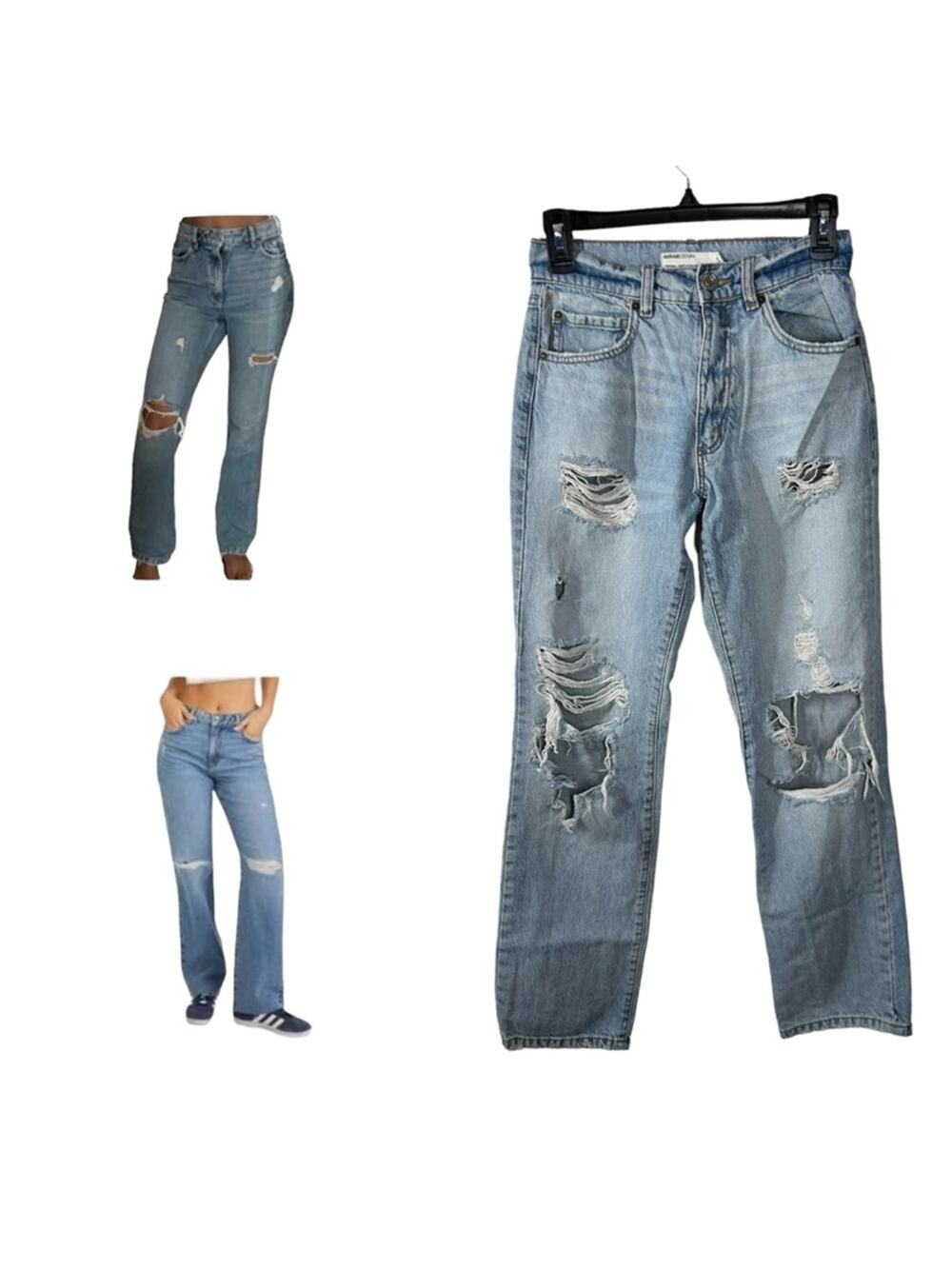 Garage 100% Cotton High Rise Boyfriend Jeans Sz 23 Vintage Fit Distressed Denim